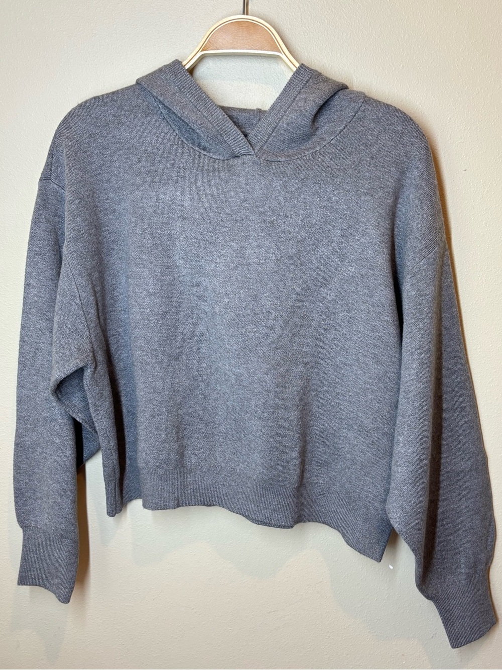 Maeve' Gray Hooded Cropped Oversize Pullover Sweater, small